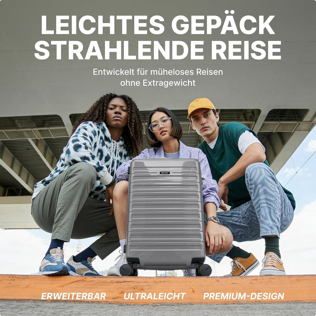 Eminent Voyager Koffer Mittelgross 67x44x26 cm, Erweiterbar, Hartschalenkoffer, 4 Rollen, Leicht, TS