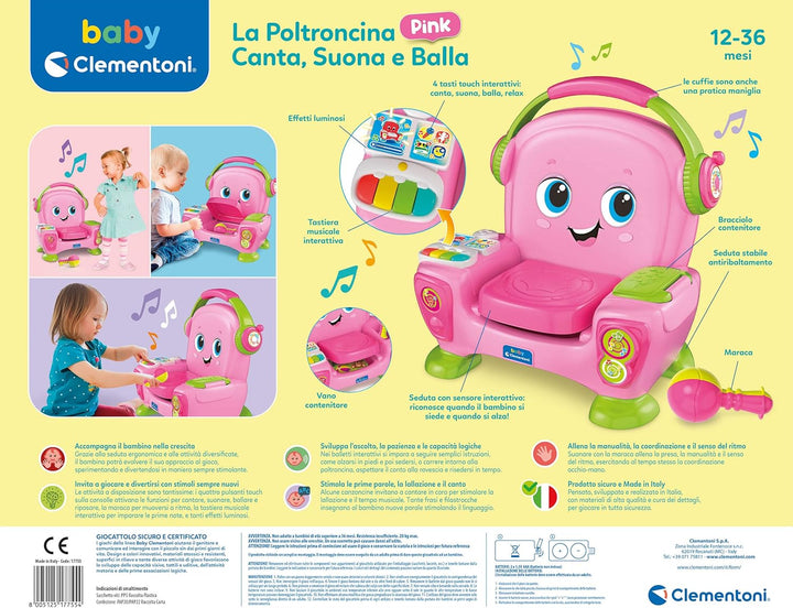 Clementoni Baby 17755 Interaktiver Sessel singt und Tanzt, Rosa, Kinder von 12-36 Monaten, Lernspiel
