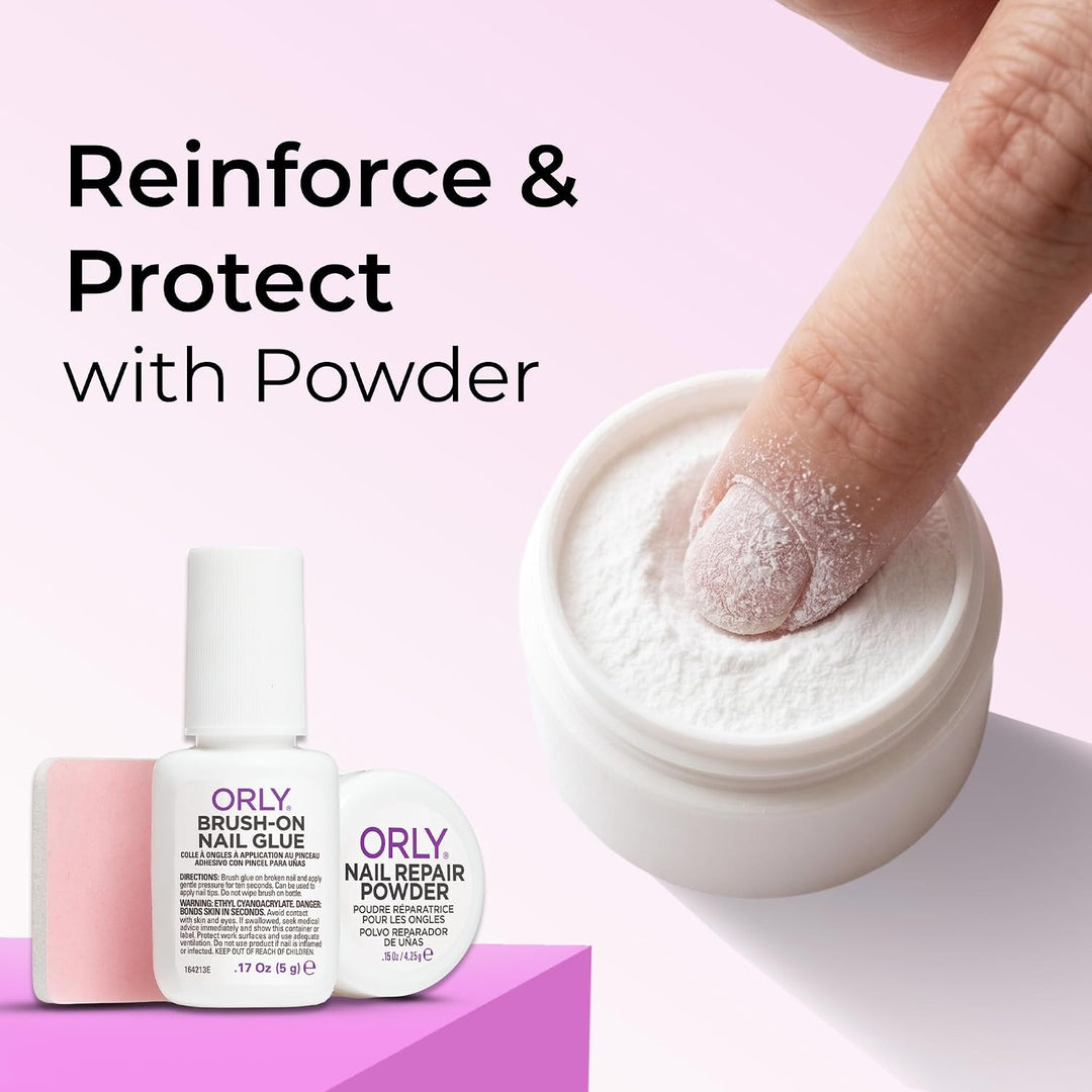 ORLY Nagel-Reparatur Set - mit Brush-On Nail Glue, Nail Repair Powder und Polierfolie - schnelle und
