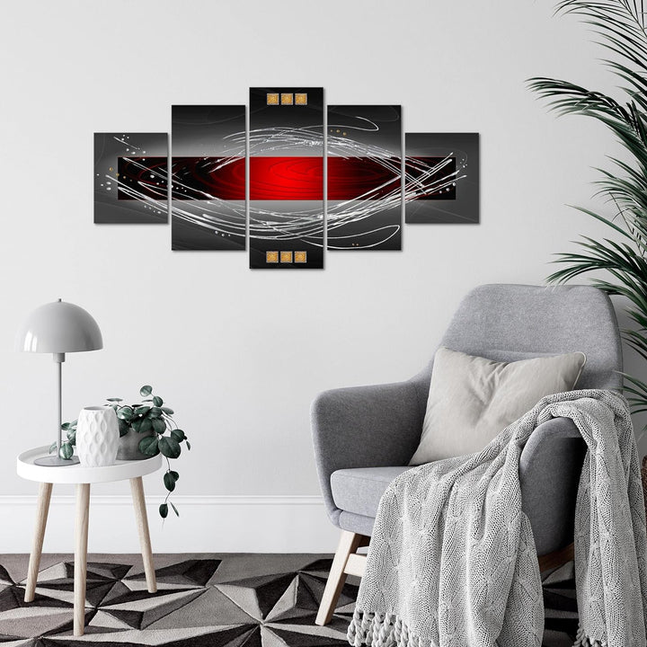 Runa Art Wandbilder Abstrakt 5 Teilig Bild auf Vlies Leinwand Deko Wohnzimmer Schlafzimmer Rot Grau