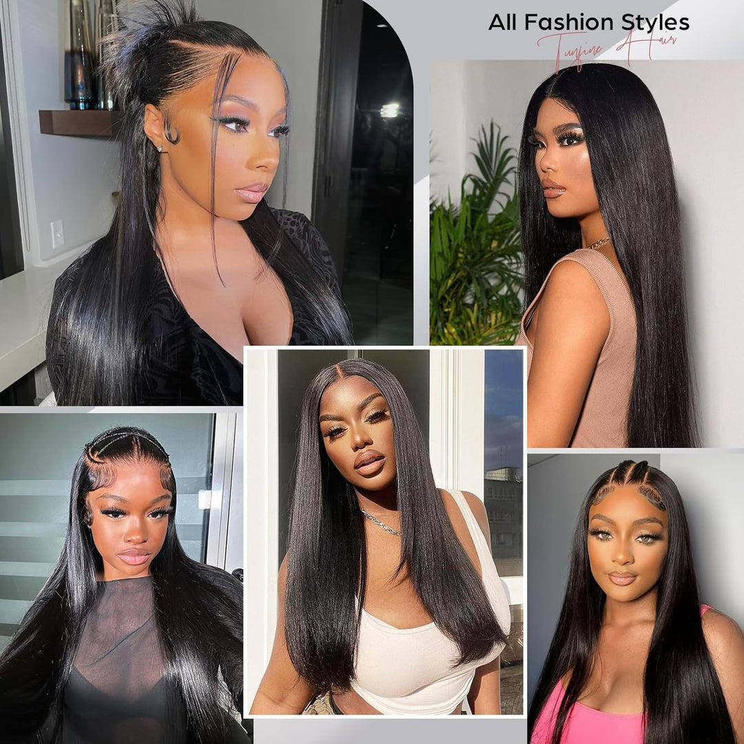 Echthaar Perücke 5x5 Lace Front Wig Human Hair With 180% Density Straight Glueless Human Hair Wigs F