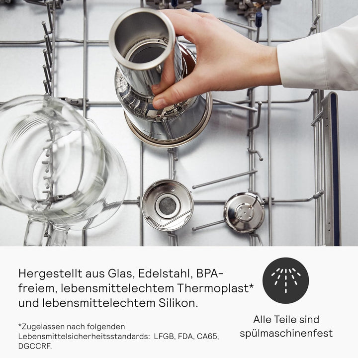 Aarke Purifier Large, Wasserfilterkanne aus Glas und Edelstahl, 1,7 l / 7 Tassen, inklusive Aarke Pu