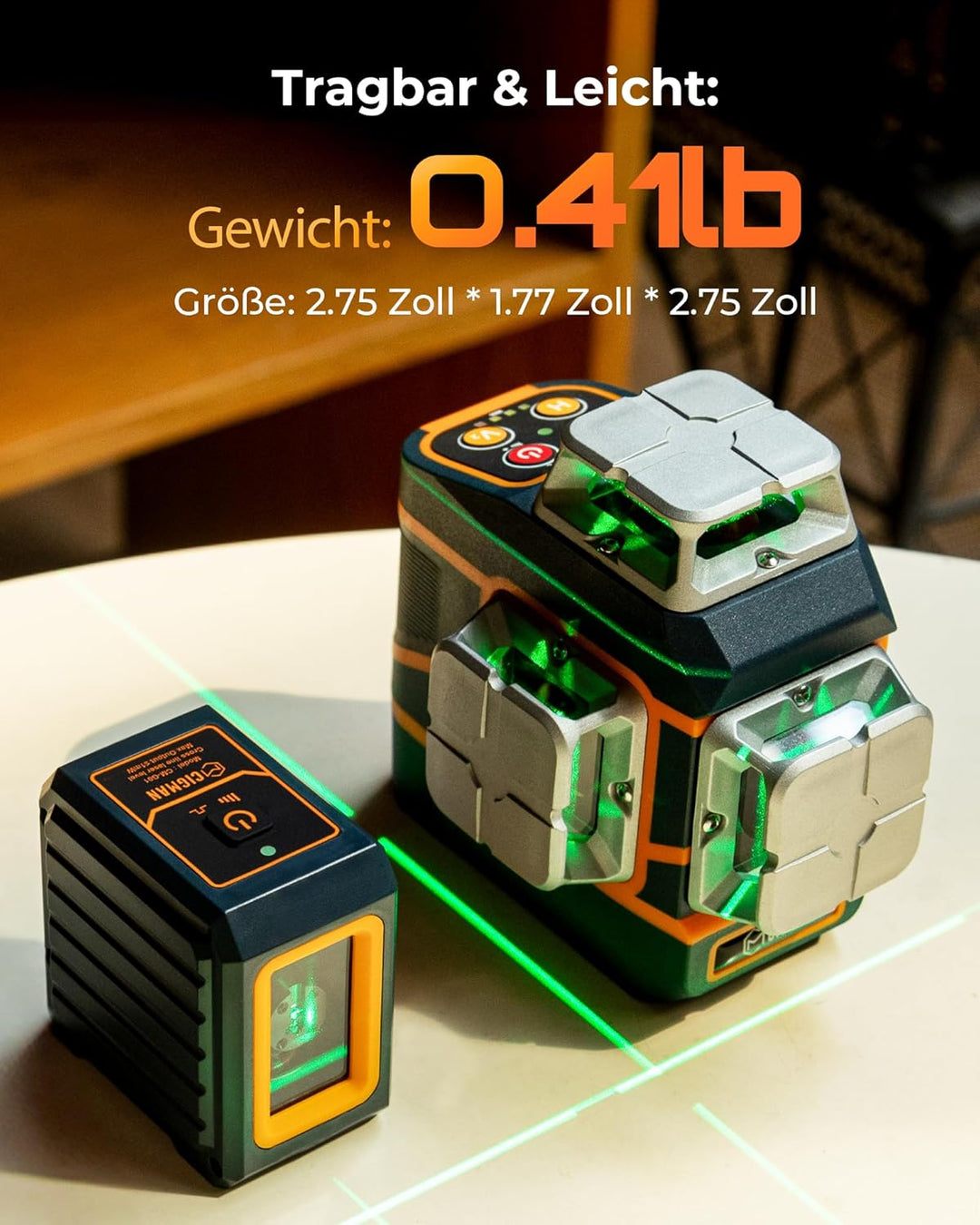 Kreuzlinienlaser, CIGMAN Grüner Kreuzlaser Selbstnivellierend Linienlaser, 30m Arbeitsreichweite, 36