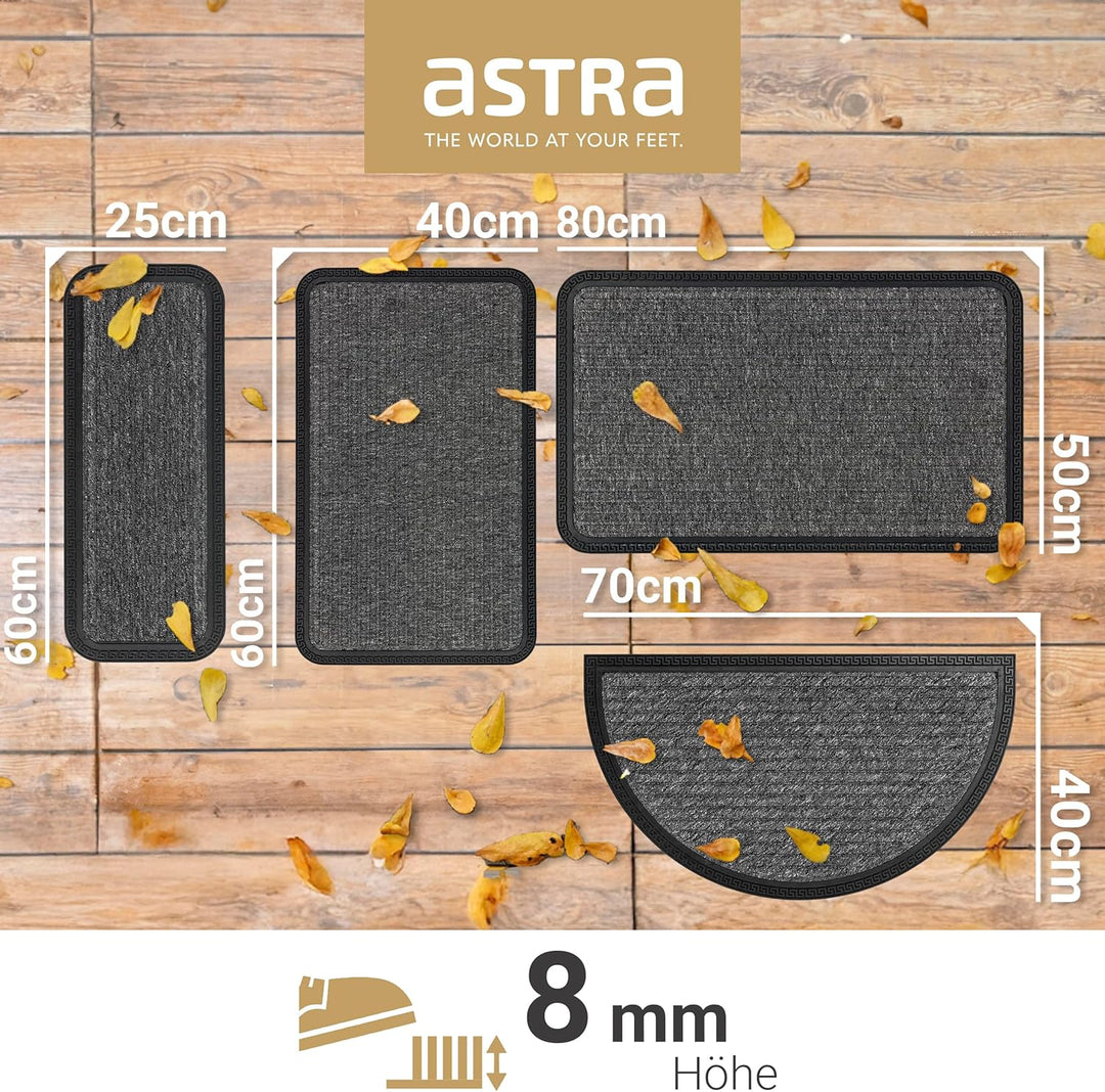 Astra Fussmatte Aussen & Innen - 3er Set 40x70 cm halbrund Grau Linien - Türmatte rutschfest - Schmu
