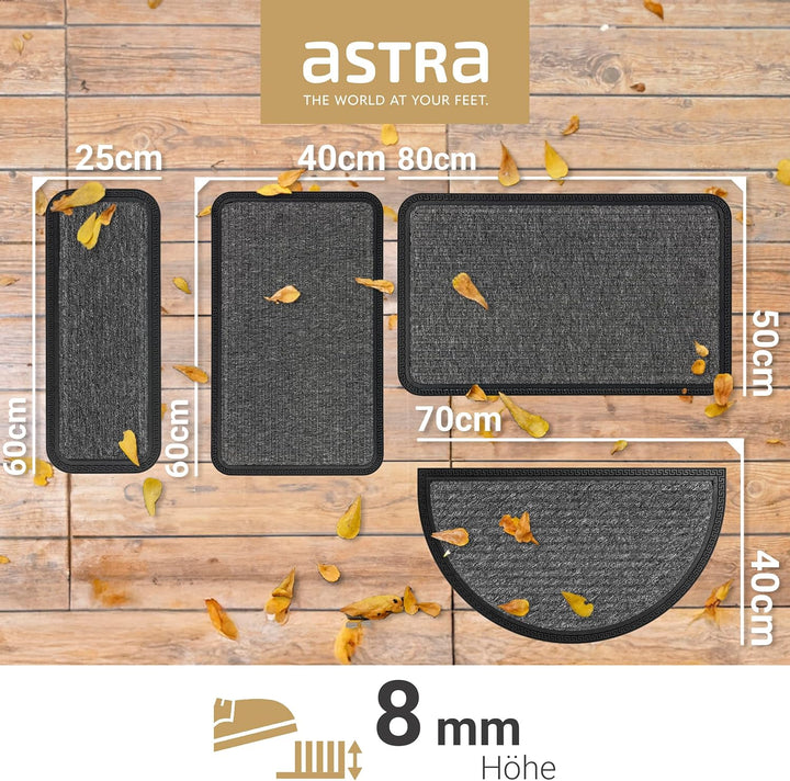 Astra Fussmatte Aussen & Innen - 3er Set 40x70 cm halbrund Grau Linien - Türmatte rutschfest - Schmu