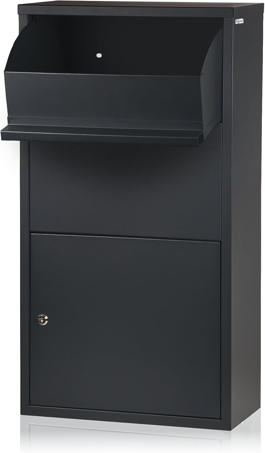 Zelsius Briefkasten mit Paketfach Merkur | pulverbeschichteter Stahl mit Edelstahl Elementen | RAL70