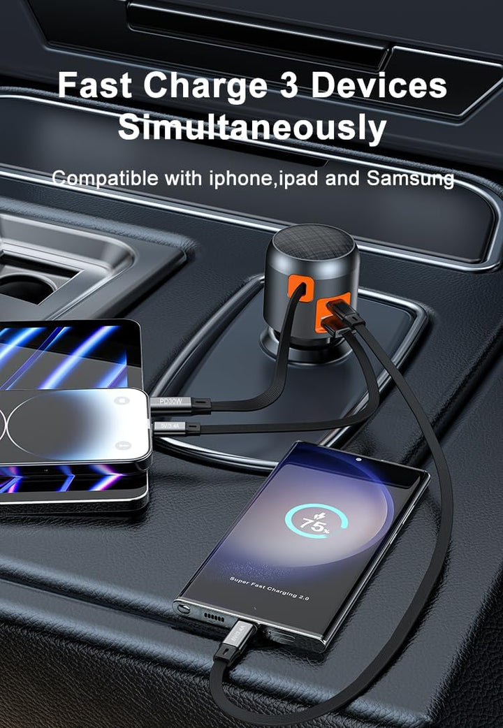 Zigarettenanzünder Ladegerät USB C Retractable 60W PD QC 3.0 Autoladegerät Compact Quick Charge Komp