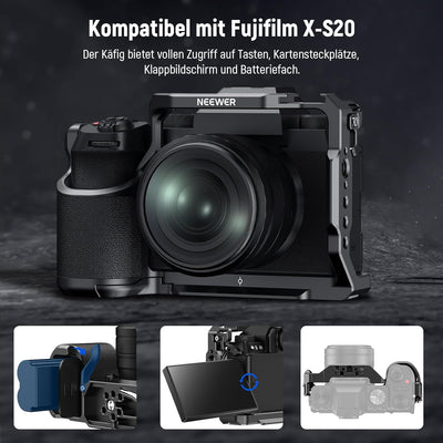 Neewer X-S20 Kamerakäfig Vollständig zugängliches Metall Video Rig mit Griff, NATO Schiene, 3/8" ARR