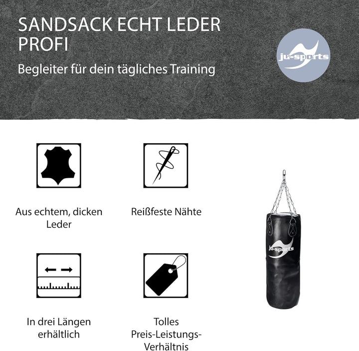 Ju-Sports Boxsack hängend Ø 35cm I Sandsack Echt Leder Profi für das Box Training I Sehr stabil mit
