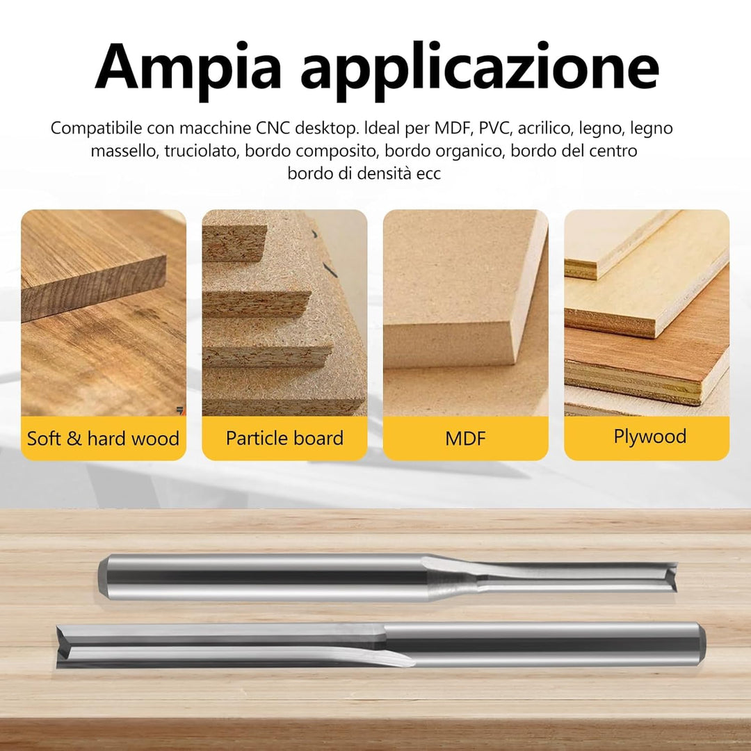 10 Stück CNC-Fräser, gerader Fräser mit 1/8 Zoll Schaft, gerade Nuten, 2-Nuten, 22 mm CEL/45 mm OAL,
