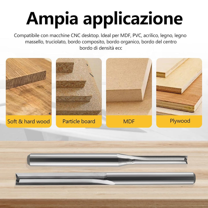 10 Stück CNC-Fräser, gerader Fräser mit 1/8 Zoll Schaft, gerade Nuten, 2-Nuten, 22 mm CEL/45 mm OAL,