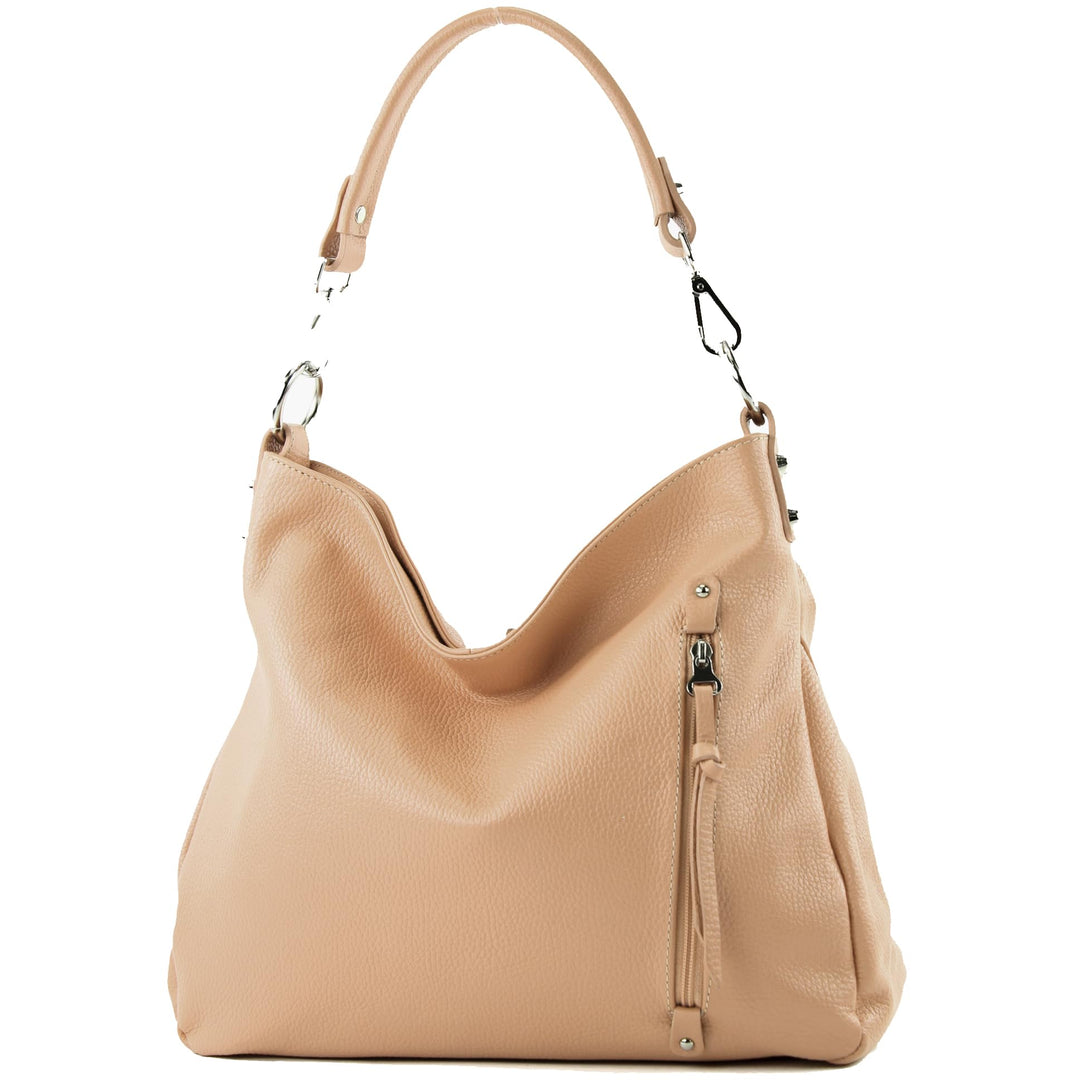 modamoda de - T183 - ital. Damen Schultertasche aus Leder Beige, Beige