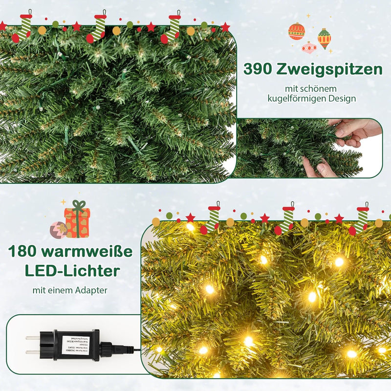 COSTWAY 150/180cm künstlicher Weihnachtsbaum Bleistift, Tannenbaum mit Beleuchtung, LEDs in Warmweis