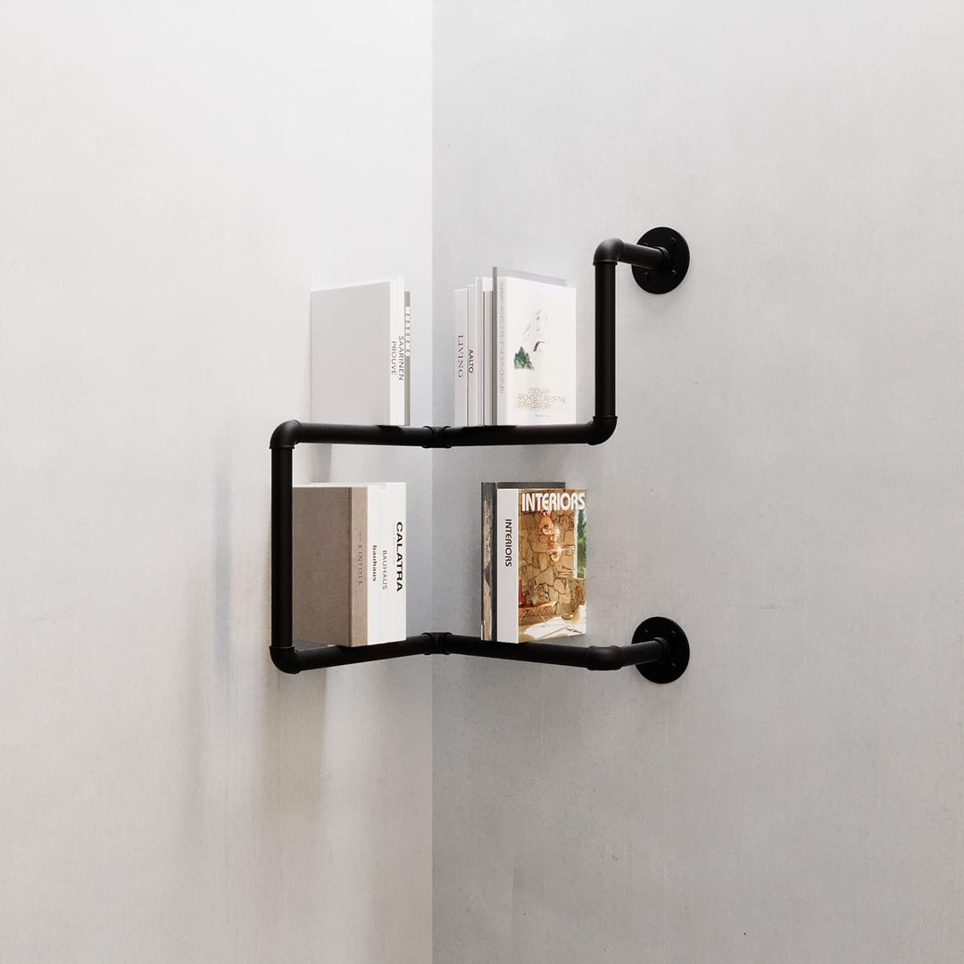 pamo Bücherregal im Industrial Look Design | Harry | Wandregal schwarz aus stabilen Rohren zur Wandm