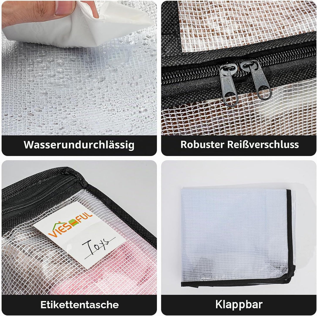 Vieshful 12 Stück Klare Aufbewahrungstaschen mit Etikett 22L – PVC Netz Aufbewahrungsbeutel mit Reis