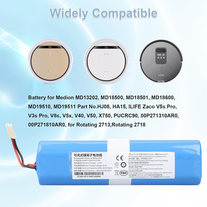 14,4 V 3400 mAh Lithium-Ionen-Akku kompatibel mit Medion MD13202 MD18500 MD18501 MD18600 MD19510 MD1