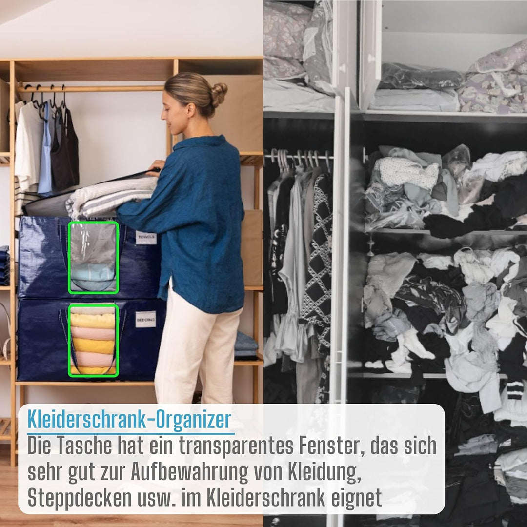 VENO Umzugstaschen 6 Stück Aufbewahrungstasche mit Griffe und Reissverschlüssen, Kleideraufbewahrung