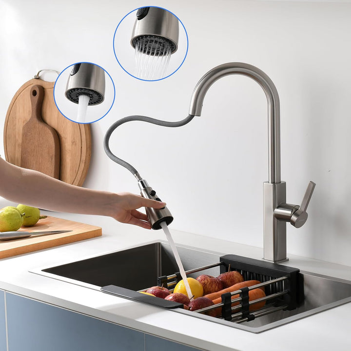 Wasserhahn Küche Ausziehbar, 2 Wasserauslauf Modi, Chrom