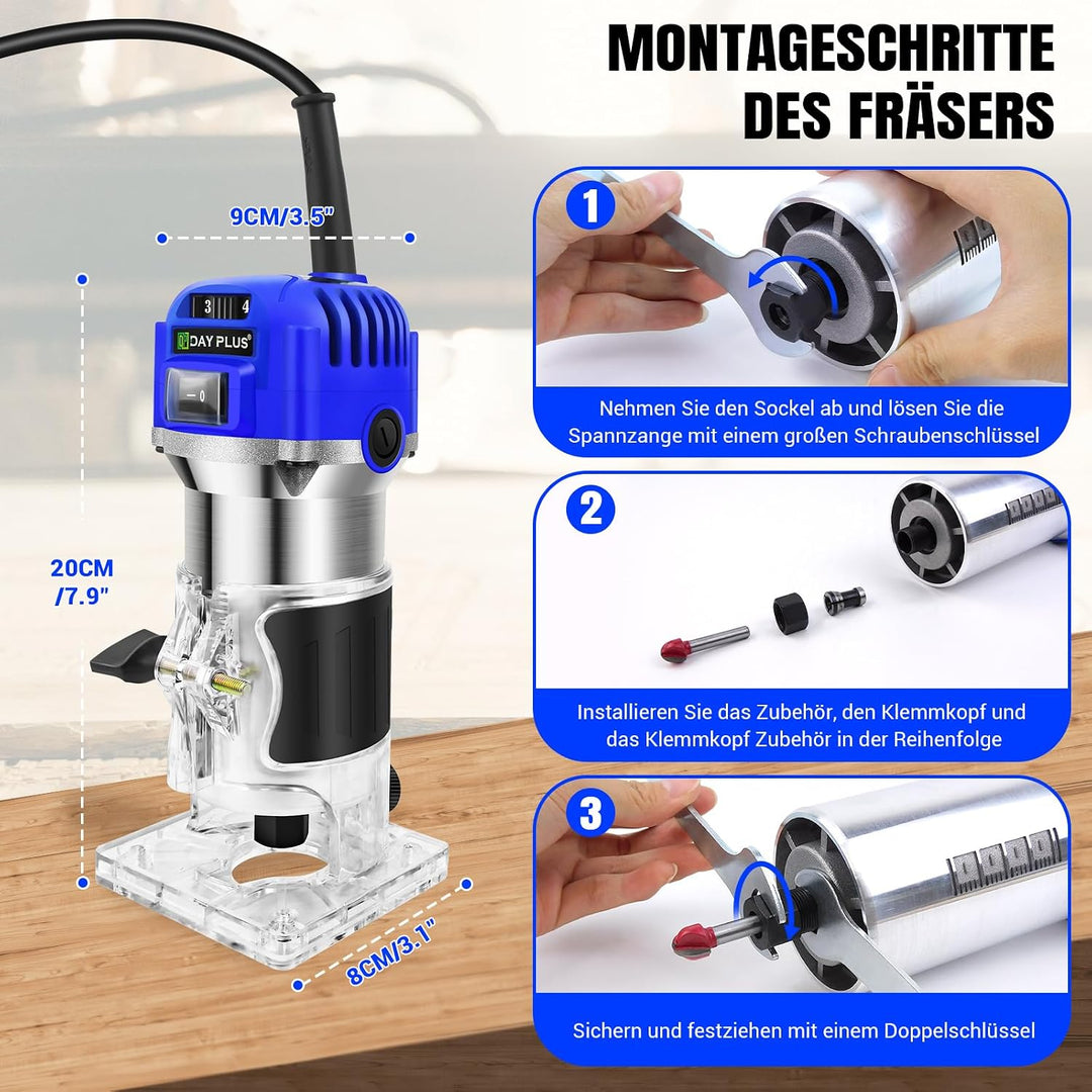 Palm Router Werkzeug Trimmer,Oberfräse Tischfräse Holz mit 15PCS Fräser,Holzbearbeitung Handheld Rou