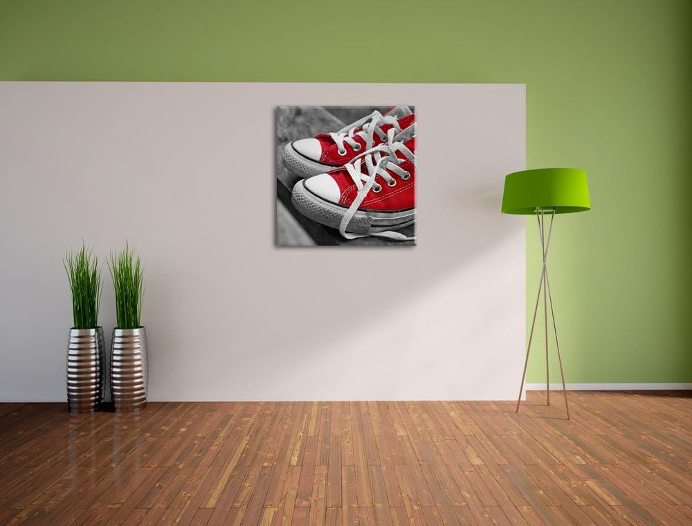 Pixxprint Coole rote Chucks Schuhe schwarz/weiss, Format: 70x70 auf Leinwand, 70x70