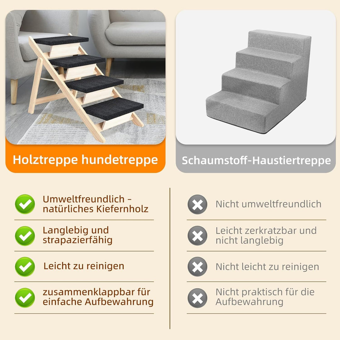 Hundetreppe 4 Stufen, Haustiertreppe Hundetreppe für Kleine und Mittelgrosse Hunde, rutschfest Tragb