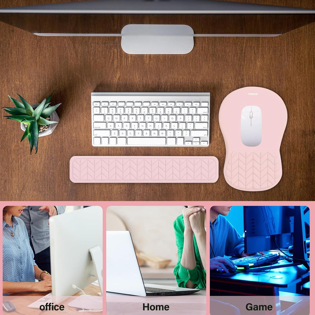 MOSISO Handgelenkstütze für Mauspad&amp;Tastatur Set, Gebogene Ergonomisches Mousepad&amp;Coaster Rutschfest