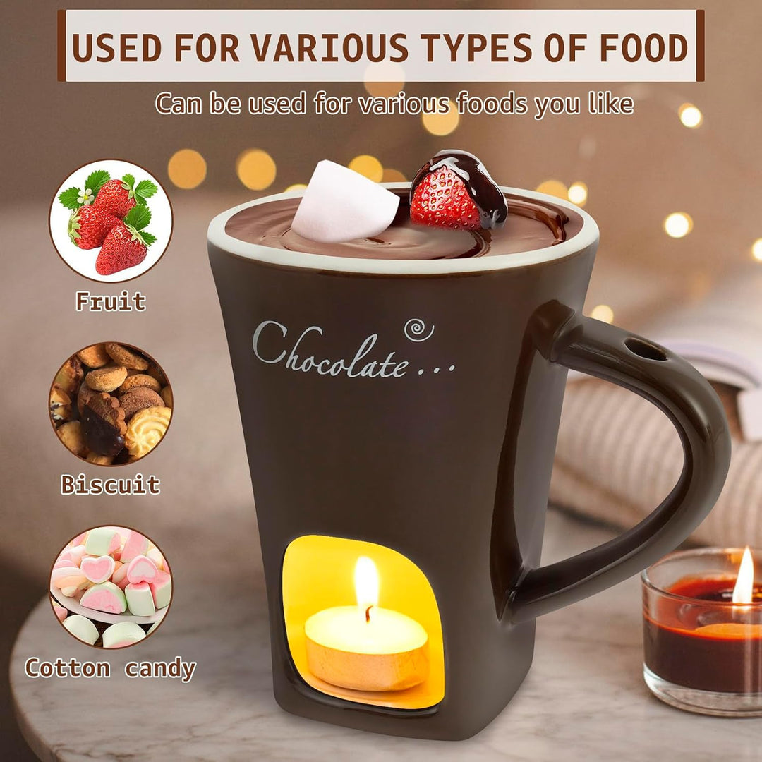 2 Stück Schokofondue Tasse,Schokoladen Fondue Becher Set,Keramik Schokoladenfondue mit Gabel,Schokol