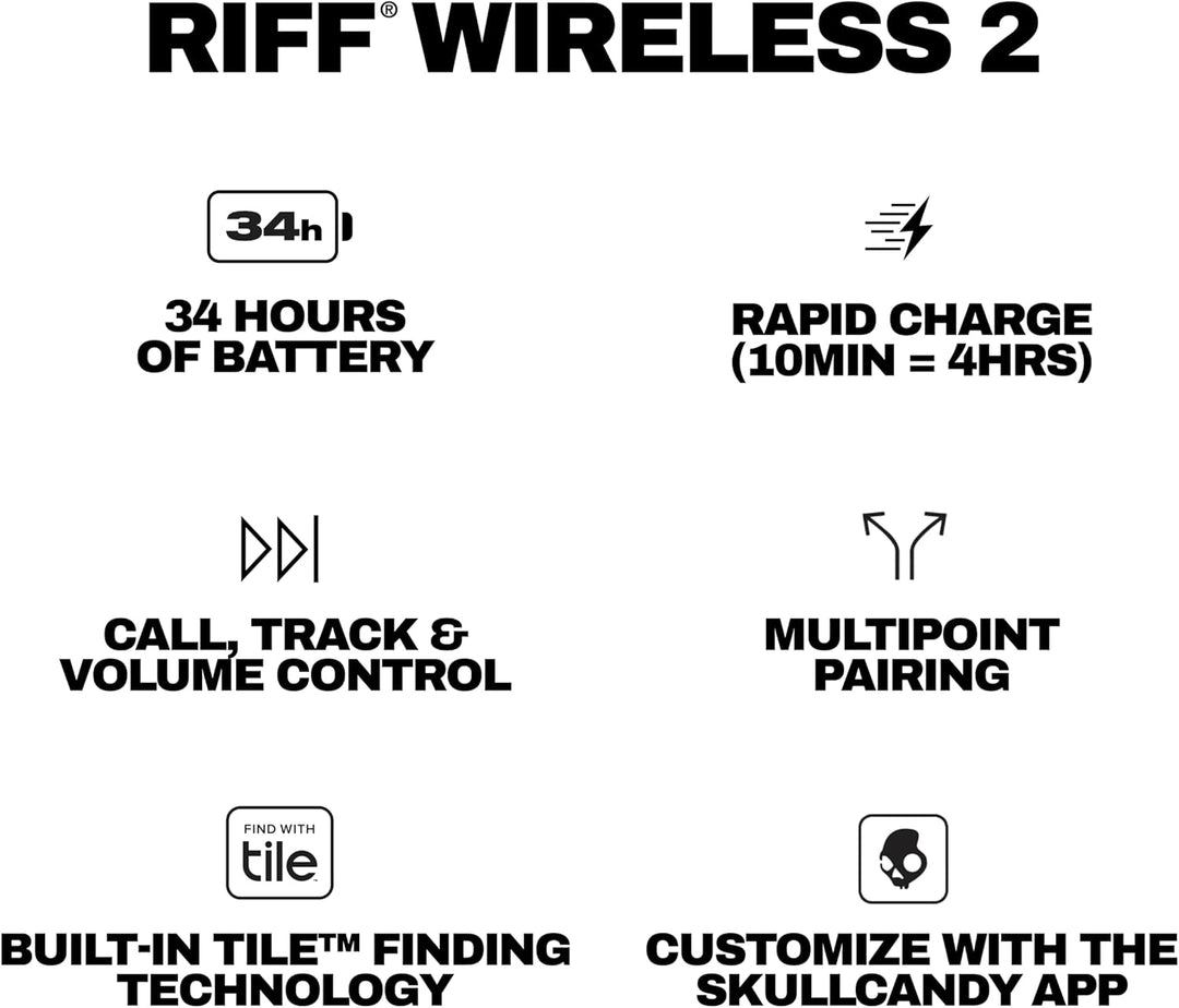 Skullcandy Riff 2 On-Ear Wireless-Kopfhörer, 34 Std. Akkulaufzeit, Mikro, Kompatibel mit iPhone, And
