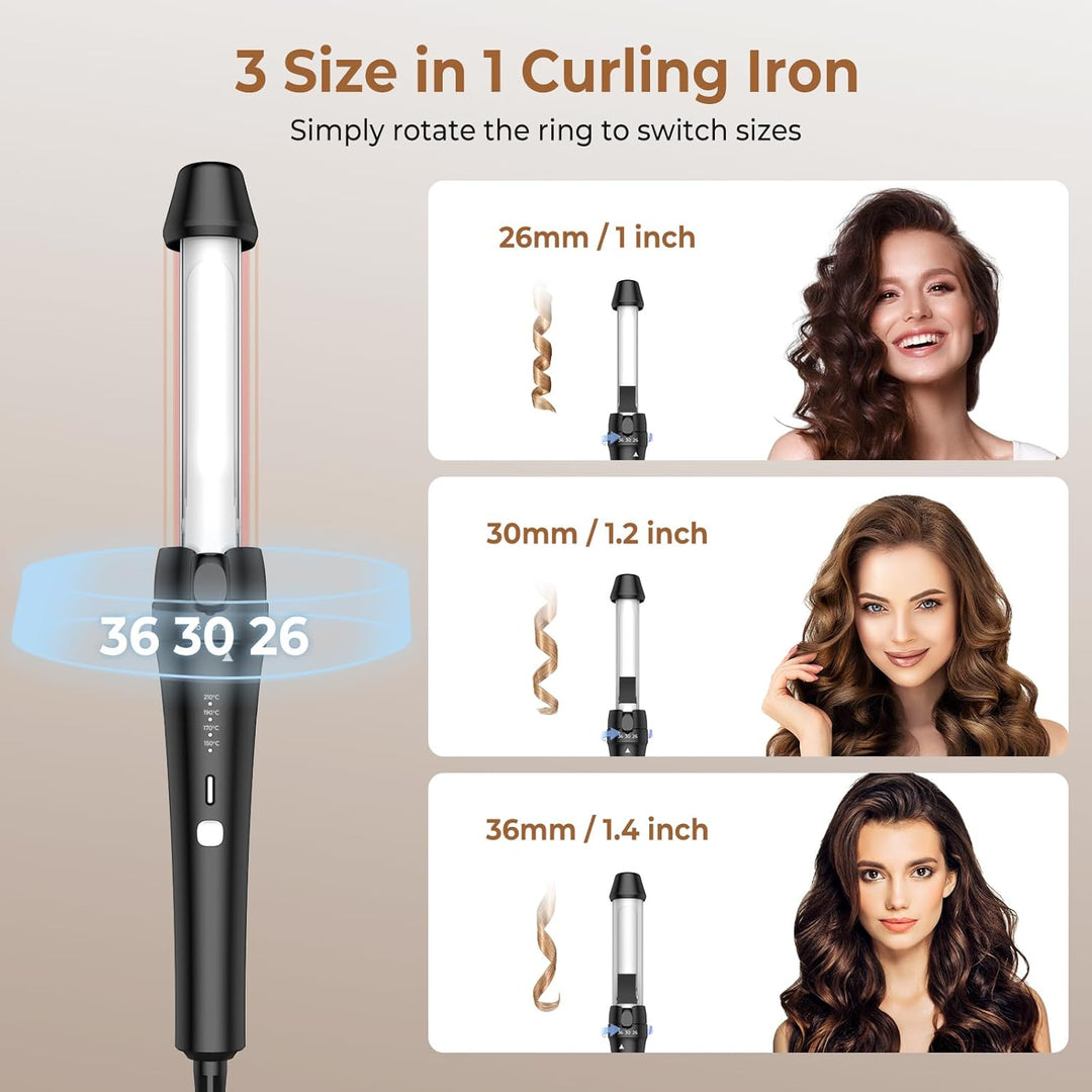 Lockenstab Grosse Locken 3 in 1, 26/30/36mm Lockenstab Grosser Zylinder Lockenstab, 150-210℃ Haarzan