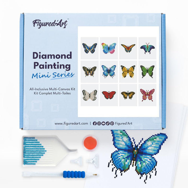 Figured'Art Mini Serie Diamond Painting Erwachsene - Schmetterlinge 3 - Premium-Box mit 12 Stück 15x