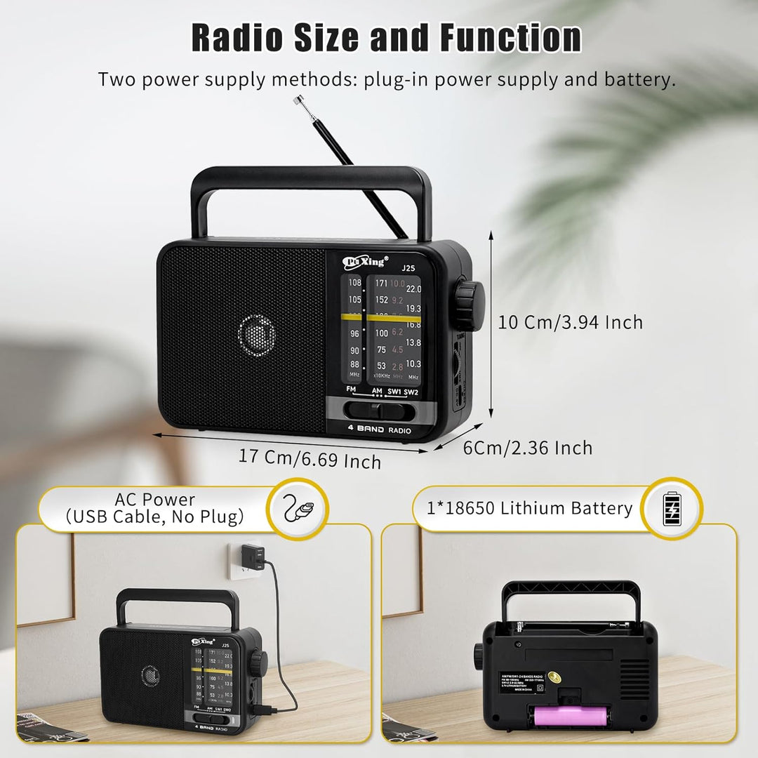Tragbares FM AM Radio, Netz- und Akku-Radio für Zuhause oder Outdoor, kleine Tasche mit ausgezeichne