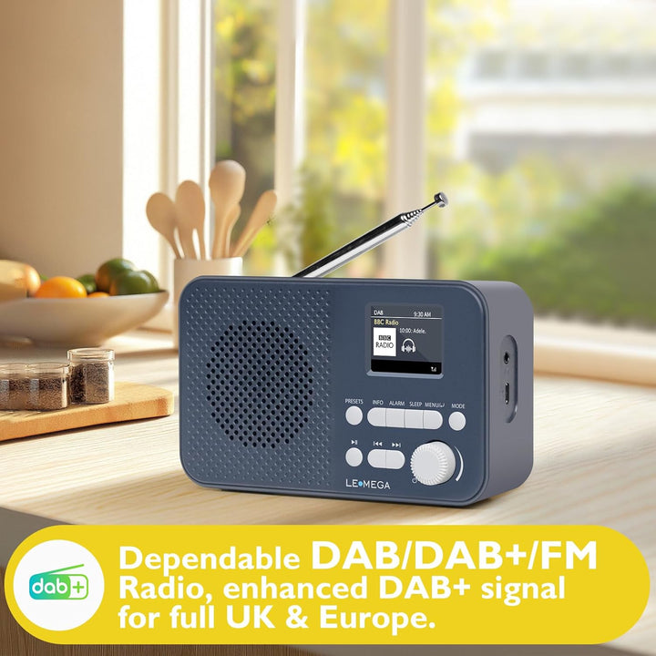 Tragbares DAB+-Radio mit Bluetooth | Wiederaufladbarer Akku mit 15 Stunden Spielzeit oder Netzbetrie