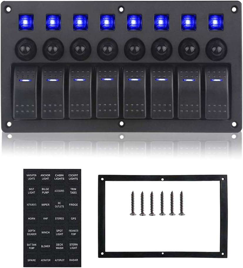 Geloo 8 Gang Marine Schalter Panel Wasserdichte Toggle Rocker Switch Panel 12V /24V Leistungsschalte