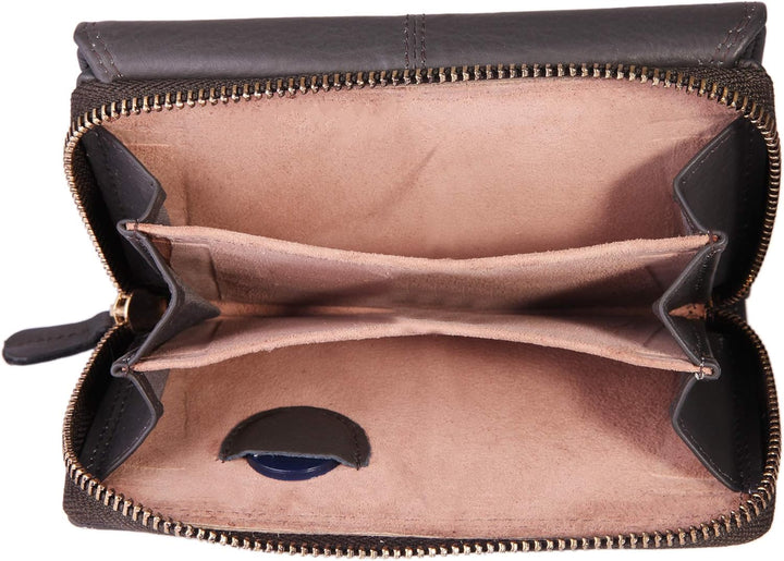 Damen - Geldbörsen Echt Leder Portemonnaie Gross 16 x 9,5 cm 3000105 (Grau), Grau