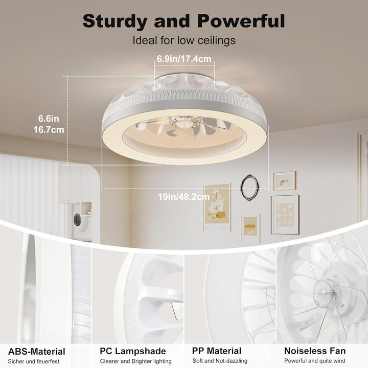 Ateroll Deckenventilator mit Beleuchtung, Ø48CM RGB Deckenventilator mit Licht und Fernbedienung, 6