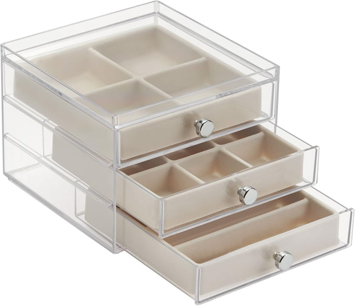 iDesign Clarity Schmuckkästchen mit 3 Schubladen und Einsätzen, Kunststoff, durchsichtig, 16,5 x 17,