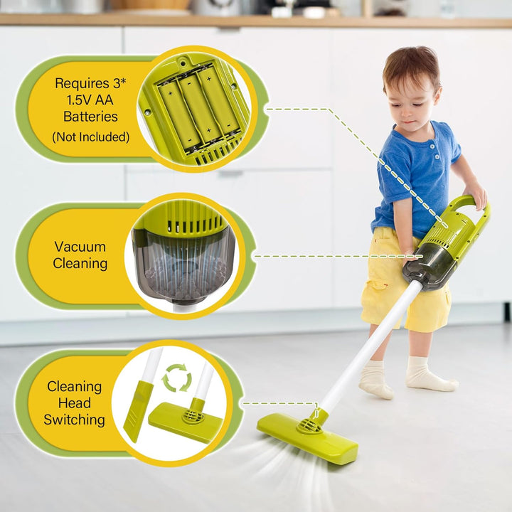 Dreamon Kinderstaubsauger Mit Saug und Soundfunktion, 14 PCS Putzset für Kinder, Staubsauger Kinder