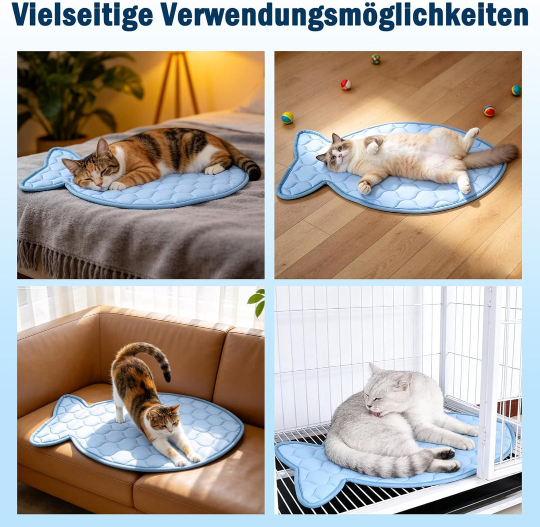 SZEE Fischformen Kühlmatte für Katzen/Kleine Hunde, Einzigartig Selbst Kühlenden Katzenmatte im Somm
