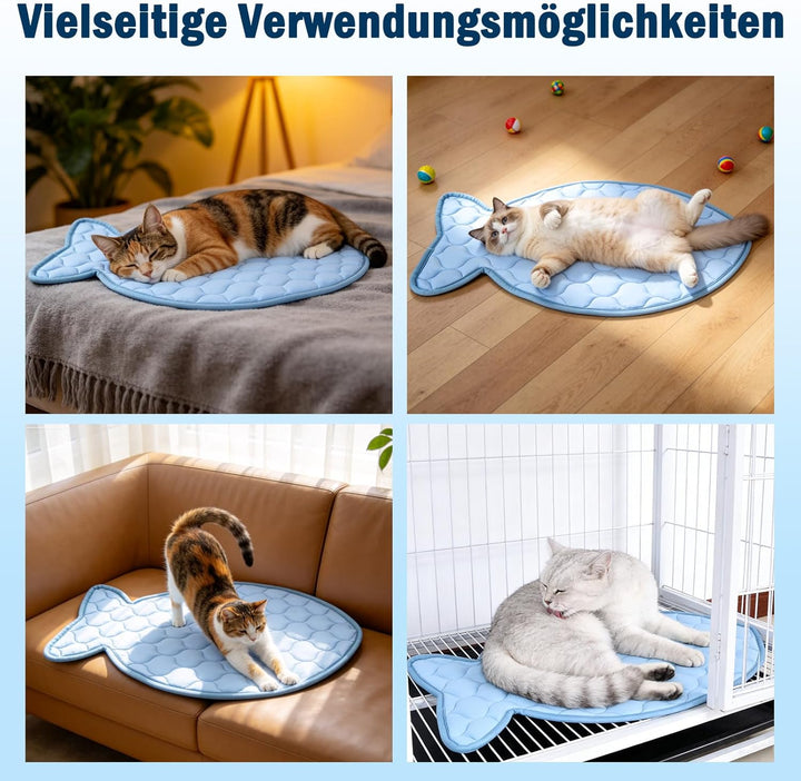SZEE Fischformen Kühlmatte für Katzen/Kleine Hunde, Einzigartig Selbst Kühlenden Katzenmatte im Somm