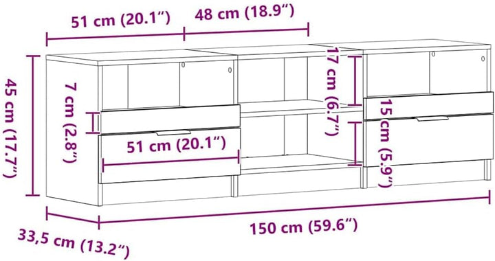 vidaXL TV-Schränk 150 x 33,5 x 45 cm Schwarz Eichen-Optik | Hier hast du genug Platz für all deine M