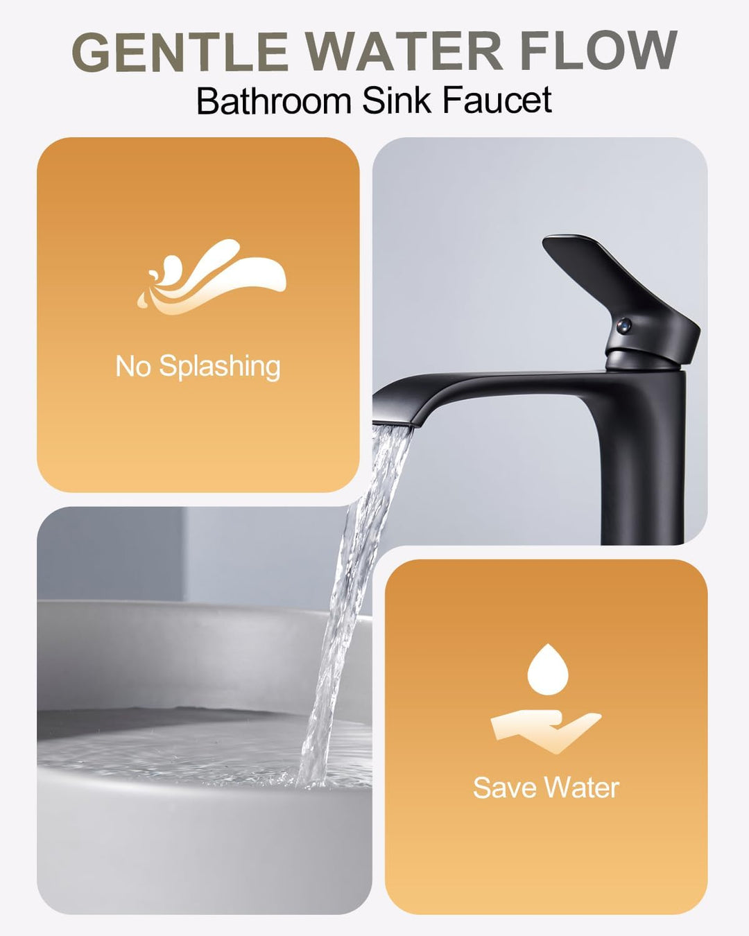 Wasserhahn Bad Schwarz Hoch - Badarmatur Wasserfall Waschtischarmatur Einhebelmischer Mischbatterie