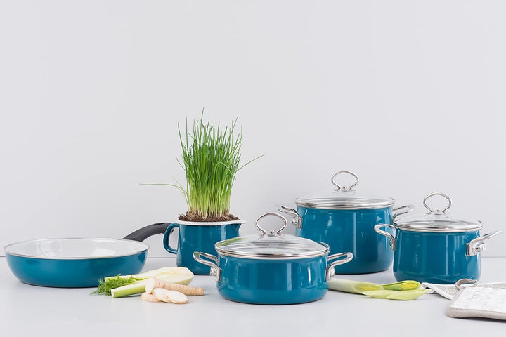 Riess, 0709-010, Kasserolle mit Glasdeckel, NOUVELLE-AQUAMARIN EXTRA STARK, Durchmessser 20 cm, Höhe