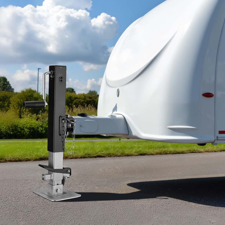 Wiltec Stützfuss 900 kg Kurbel seitlich mit Rohrhalterung, höhenverstellbare Anhängerstütze mit Fuss
