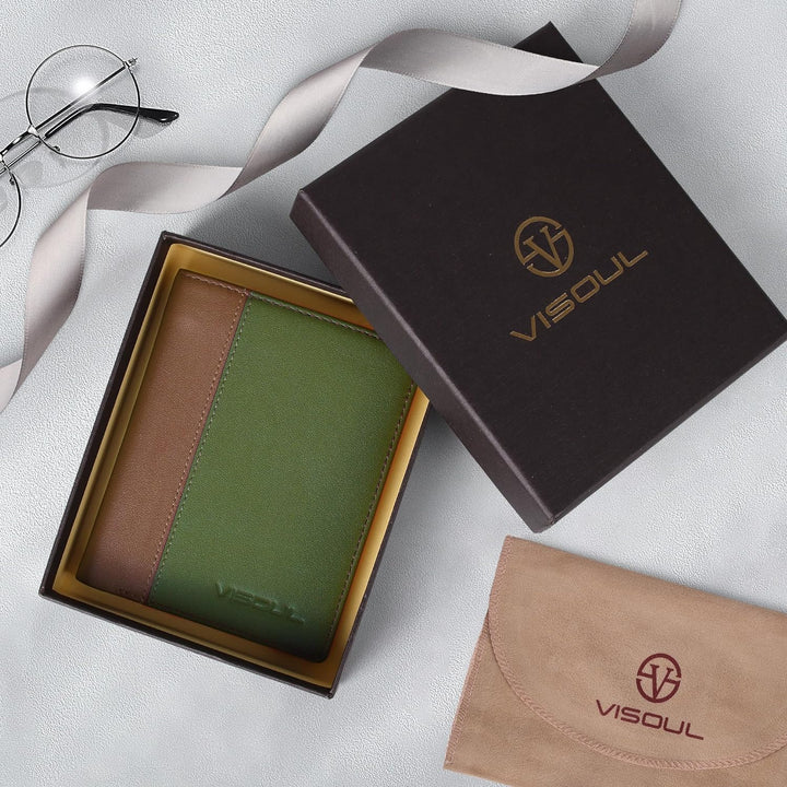 VISOUL Echt Leder Geldbörse Herren mit RFID Schutz Portemonnaie Gross mit Münzfach 10 Fächer Echtled