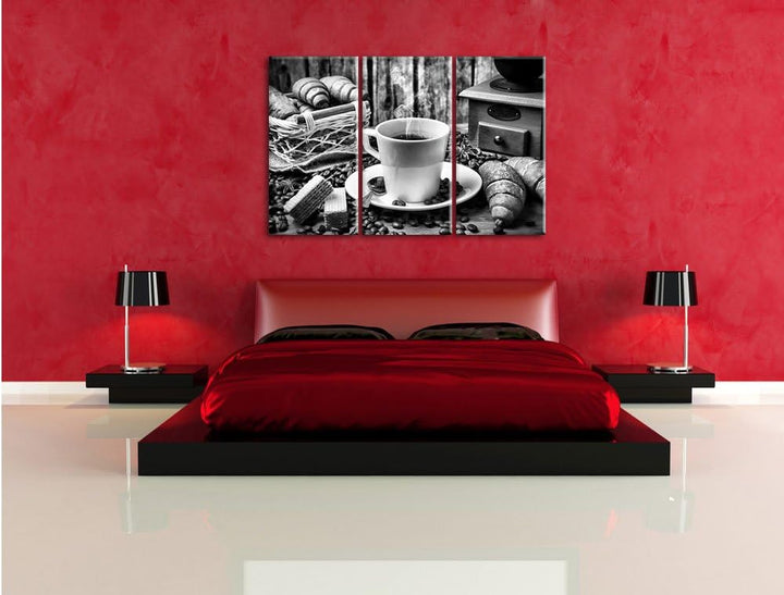 Pixxprint Monocrome, heisser aufgebrühter Kaffee 3-Teiler Leinwandbild 120x80 Bild auf Leinwand
