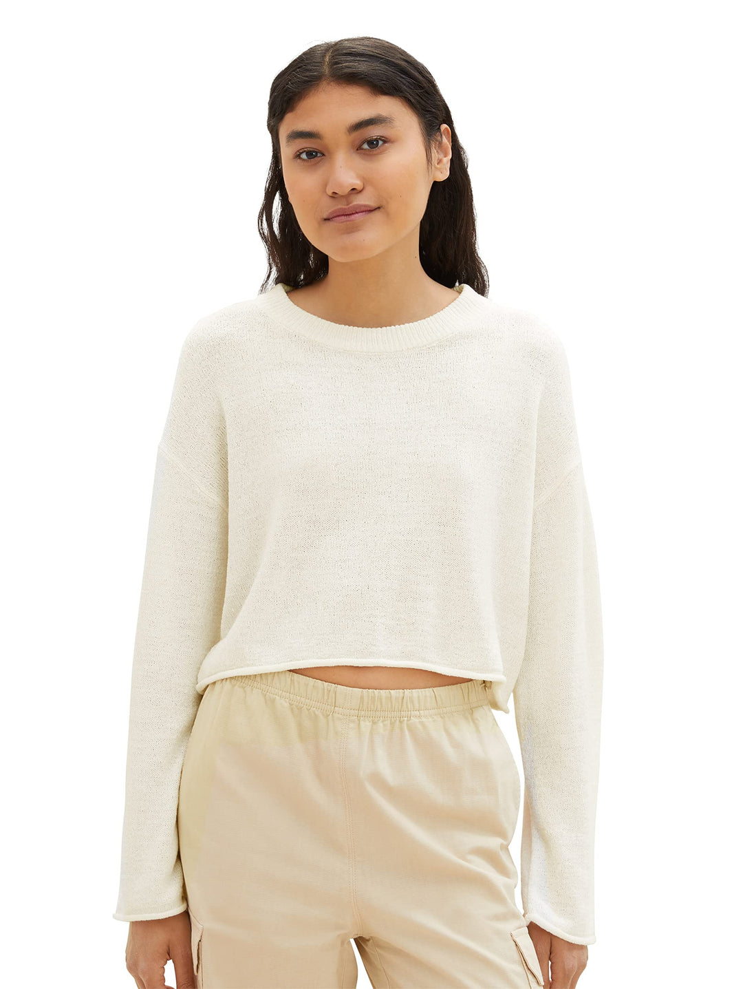 TOM TAILOR Denim Damen Denim Basic Cropped Pullover XXL 10348 - Gardenia White, XXL 10348 - Gardenia