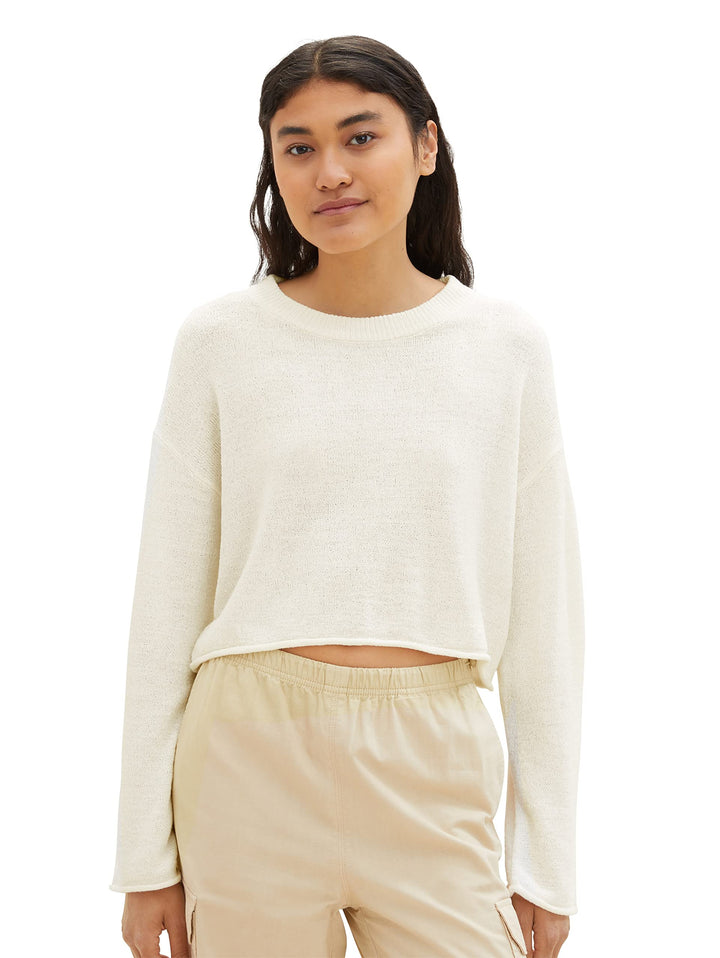 TOM TAILOR Denim Damen Denim Basic Cropped Pullover XXL 10348 - Gardenia White, XXL 10348 - Gardenia