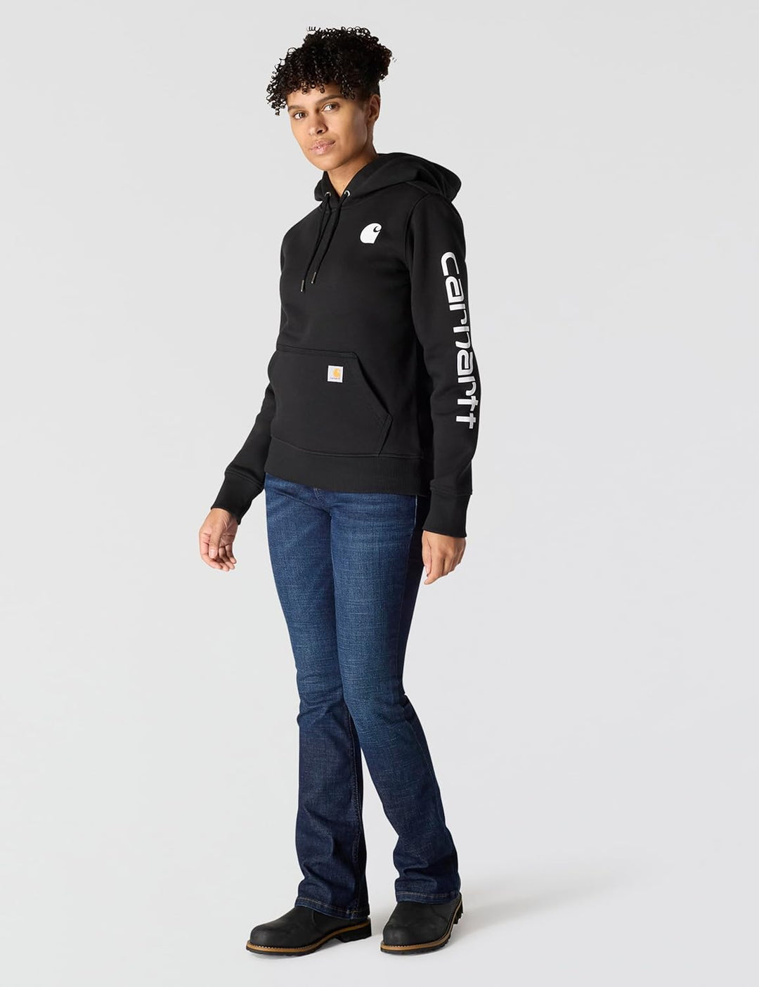 Carhartt Bekleidung Clarksburg Sleeve Logo Hooded Sweatshirt XS Schwarz, XS Schwarz