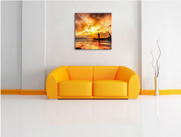 Pixxprint See, Format: 70x70 auf Leinwand, XXL riesige Bilder fertig gerahmt mit Keilrahmen, Kunstdr