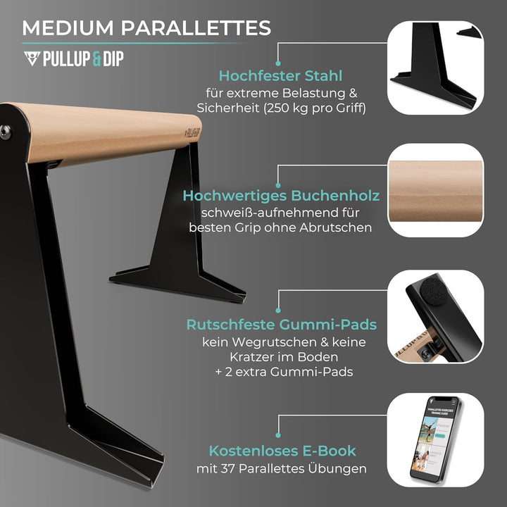 PULLUP & DIP Holz Parallettes, Low oder Medium Minibarren Handstand Barren mit ergonomischem Holz Gr